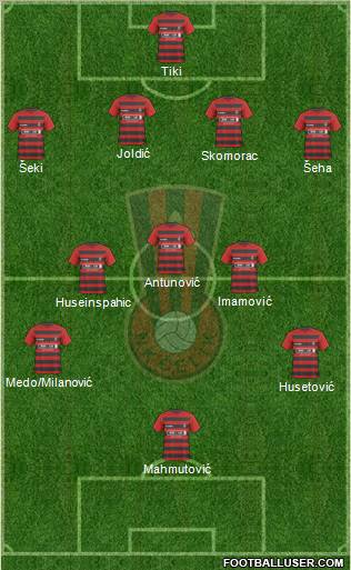 NK Celik Zenica 4-3-2-1 football formation