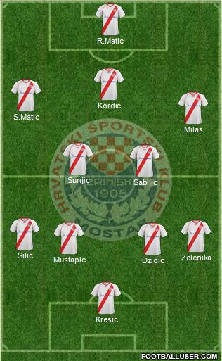HSK Zrinjski Mostar 4-5-1 football formation