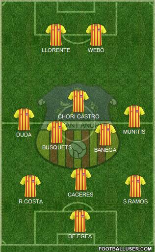 U.E. Sant Andreu 3-4-1-2 football formation