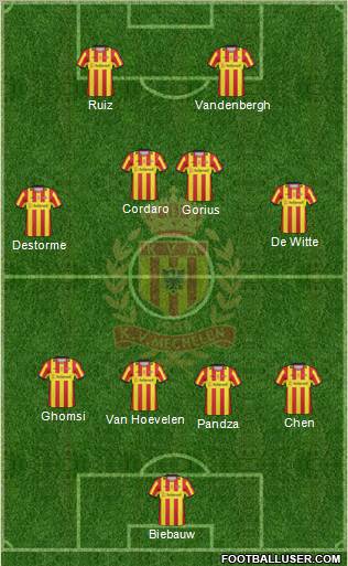 Yellow Red KV Mechelen 4-2-2-2 football formation
