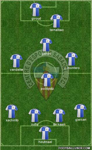C.E. Sabadell 4-1-3-2 football formation