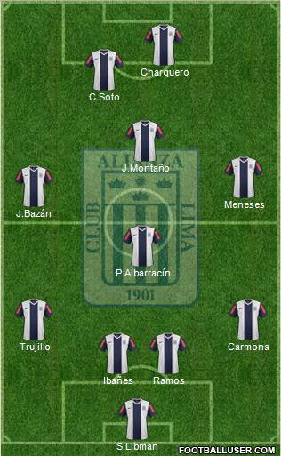 C Alianza Lima 4-3-1-2 football formation