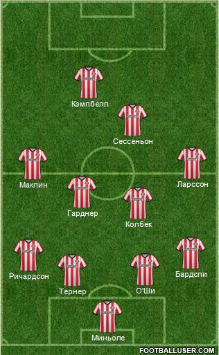 Sunderland 4-4-1-1 football formation