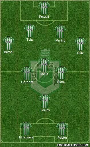 CDC Atlético Nacional 4-3-1-2 football formation