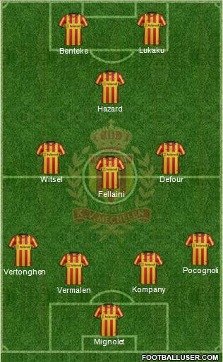Yellow Red KV Mechelen 4-3-1-2 football formation