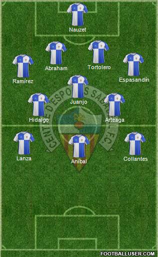 C.E. Sabadell 4-1-3-2 football formation