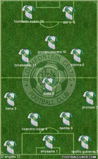 Bloemfontein Celtic 4-3-1-2 football formation