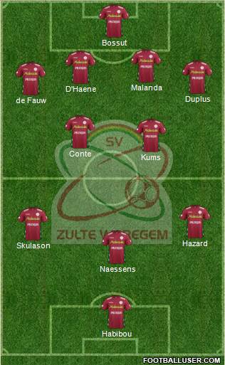 SV Zulte Waregem 4-2-1-3 football formation