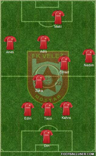 FK Velez Mostar 4-2-1-3 football formation
