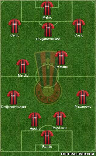 NK Celik Zenica 4-2-4 football formation