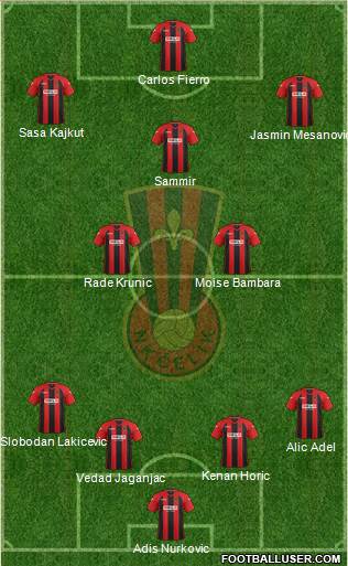 NK Celik Zenica 4-2-1-3 football formation