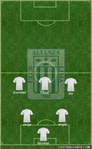 C Alianza Lima 3-4-3 football formation