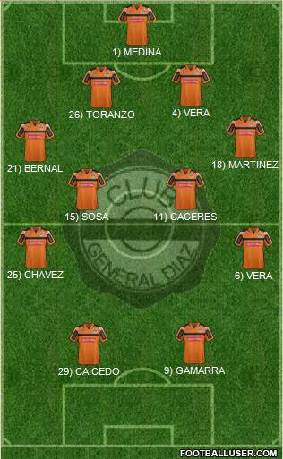 C General Díaz 4-4-2 football formation