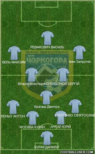 Chornogora Ivano-Frankivsk 4-3-2-1 football formation
