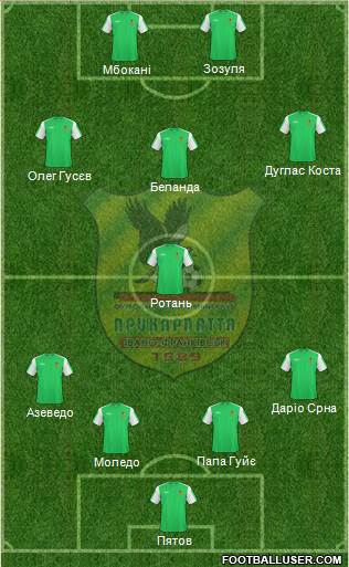 Prykarpattya Ivano-Frankivsk 4-1-3-2 football formation