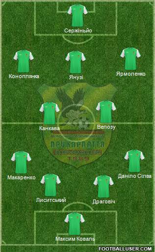 Prykarpattya Ivano-Frankivsk 4-2-3-1 football formation