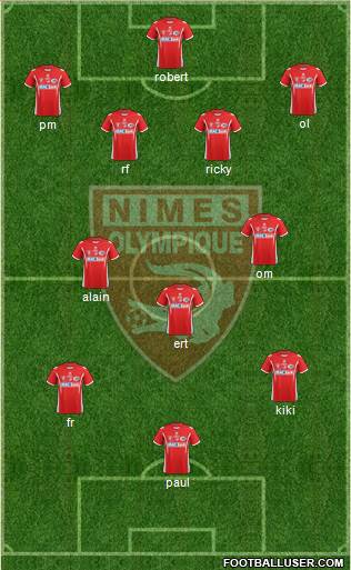 Nîmes Olympique 4-3-2-1 football formation