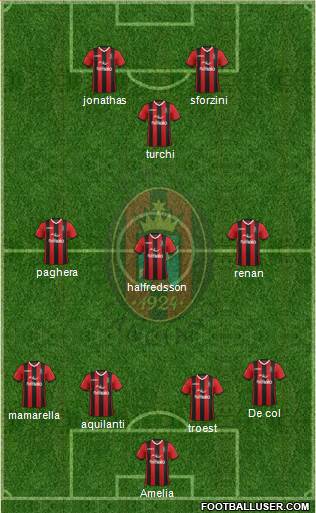 Virtus Lanciano 4-3-1-2 football formation