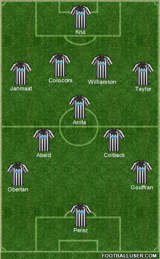 Newcastle United 3-4-3 football formation