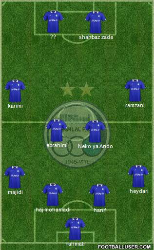 Esteghlal Tehran 4-4-2 football formation