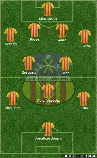 U.E. Sant Andreu 3-4-2-1 football formation