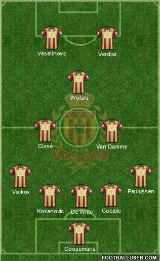 Yellow Red KV Mechelen 5-3-2 football formation