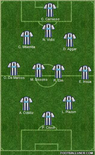 Newcastle United 3-4-3 football formation