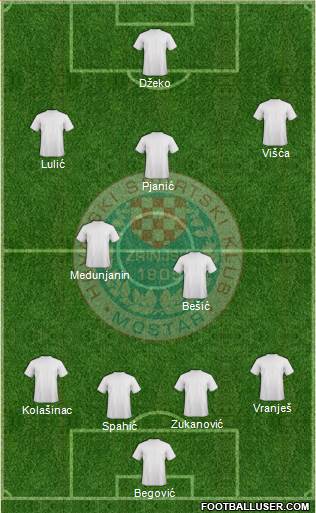 HSK Zrinjski Mostar 4-5-1 football formation
