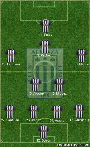 C Alianza Lima 4-2-3-1 football formation