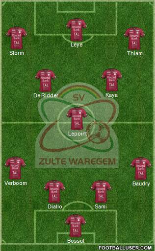 SV Zulte Waregem 4-3-3 football formation