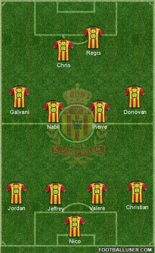 Yellow Red KV Mechelen 4-4-2 football formation
