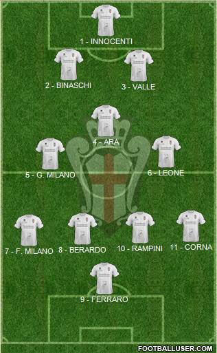 Pro Vercelli 3-4-2-1 football formation