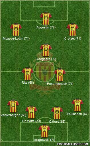Yellow Red KV Mechelen 4-3-3 football formation