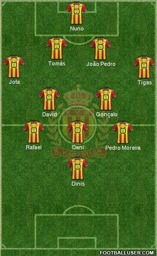 Yellow Red KV Mechelen 4-2-3-1 football formation