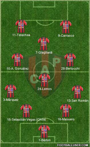 Patronato de Paraná 4-3-1-2 football formation