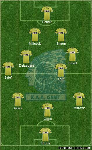 KAA Gent 3-4-2-1 football formation