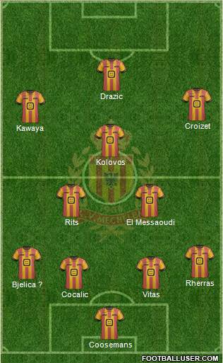 Yellow Red KV Mechelen 4-3-3 football formation