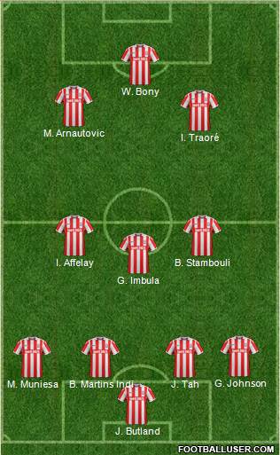Stoke City 4-3-2-1 football formation