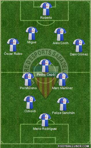 C.E. Sabadell 4-1-3-2 football formation