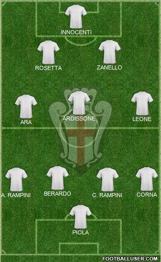 Pro Vercelli 5-4-1 football formation