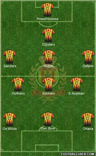 Yellow Red KV Mechelen 4-3-3 football formation