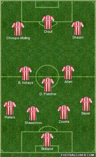 Stoke City 3-5-1-1 football formation