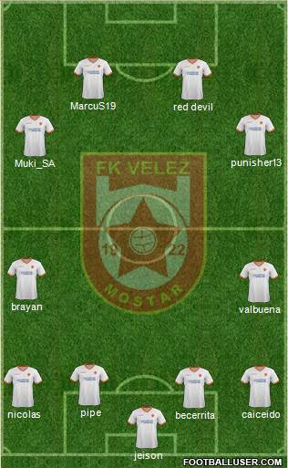 FK Velez Mostar 4-2-2-2 football formation