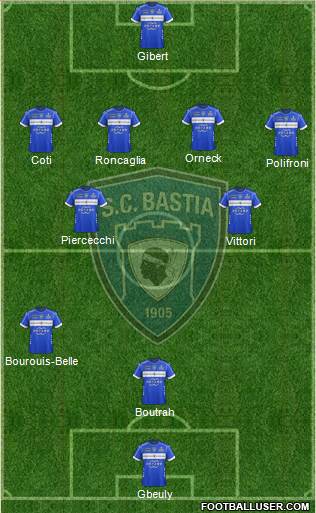 Sporting Club Bastia 4-3-2-1 football formation