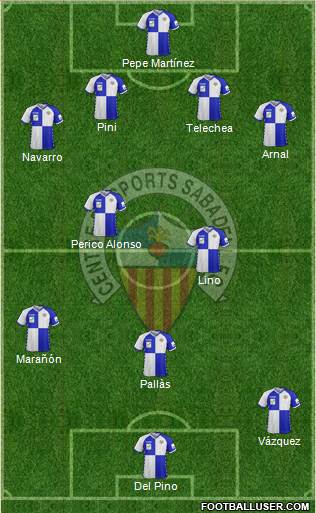 C.E. Sabadell 4-4-2 football formation