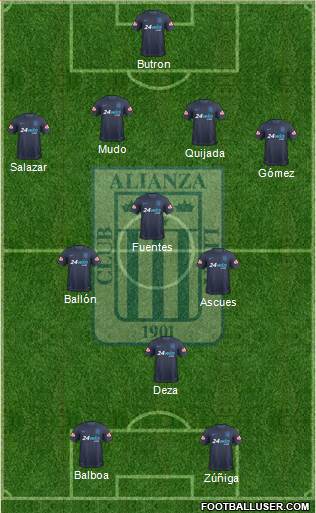 C Alianza Lima 4-3-1-2 football formation