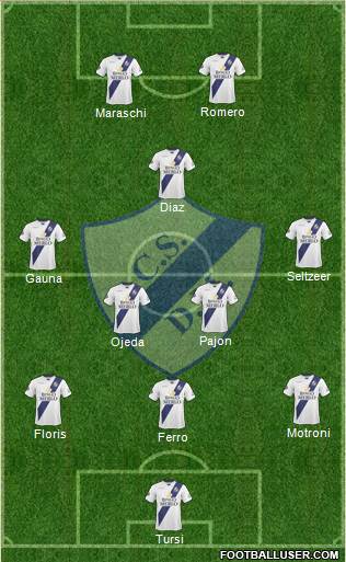 Deportivo Merlo 3-4-1-2 football formation