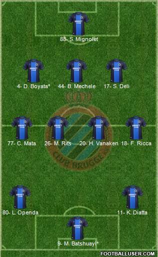 Club Brugge KV 3-4-3 football formation
