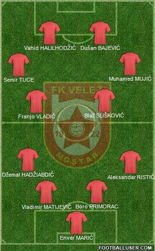 FK Velez Mostar 4-2-1-3 football formation