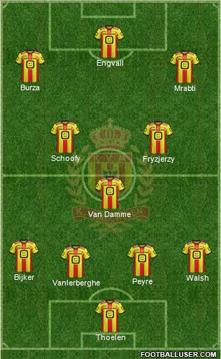 Yellow Red KV Mechelen 4-1-2-3 football formation